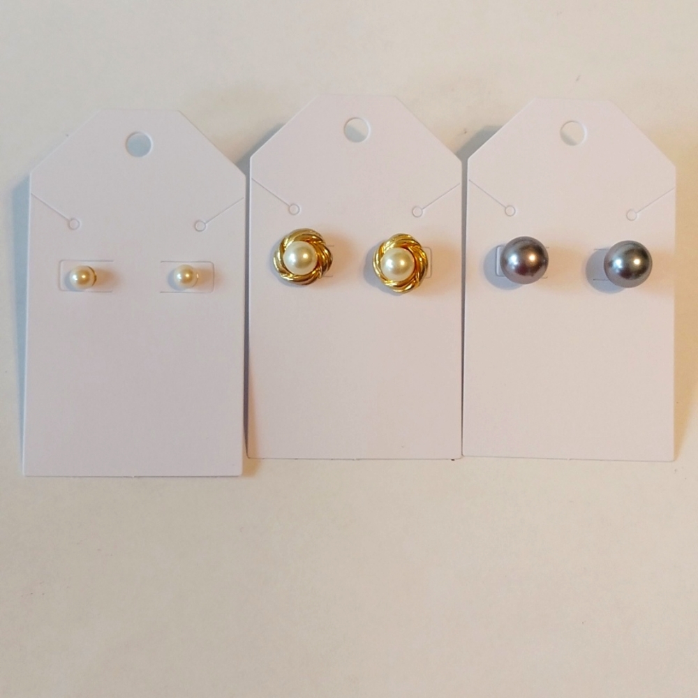 Three Pairs Faux Pearl Post Earrings
